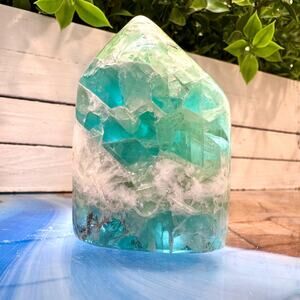Aqua Feather Fluorite Tower – 316 g Polished Point – Mexico